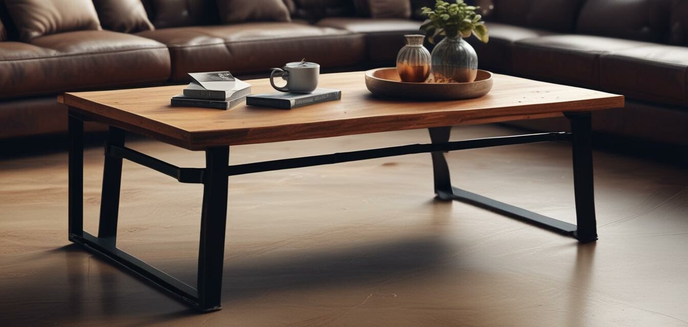 Industrial coffee table with metal legs and a wooden top